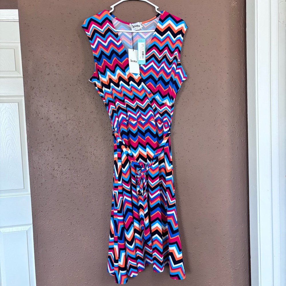Leota Finley Faux Wrap Dress Dark Pink Chevron Zigzag Jersey XL NWT Snag